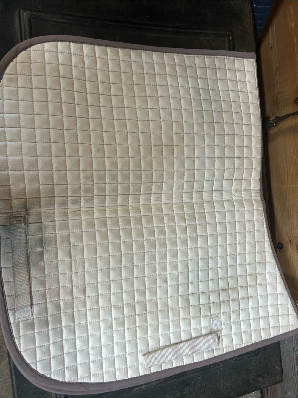 Cream Quilted Saddle Pad with Brown Trim
